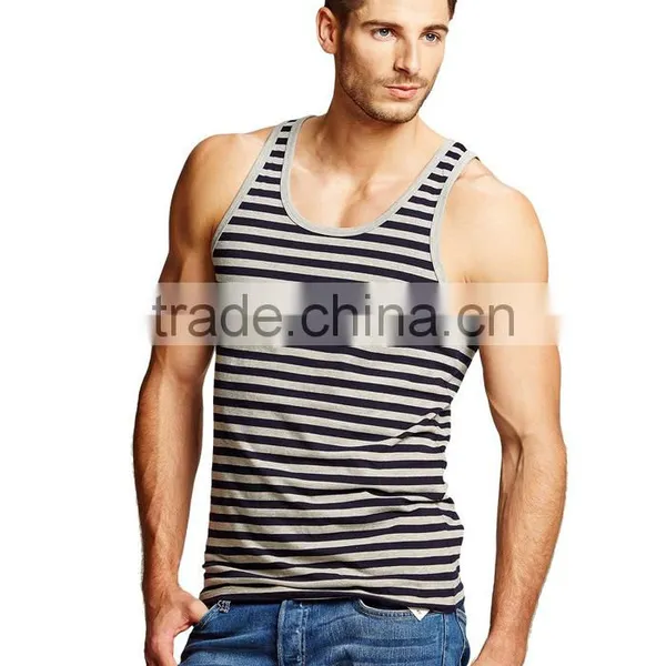 High Quality Mens Classic Stripes Eco-friendly Stringer Tank Tops photo-2