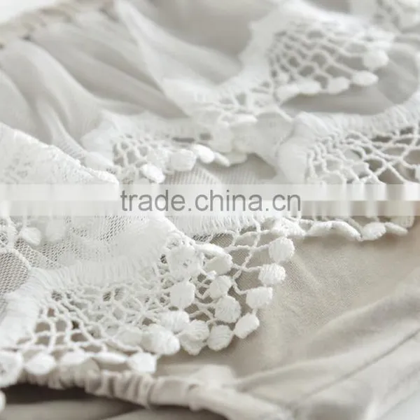 Pure White Woven Cotton Bloomers Double Chiffon Mesh Tassel China Manufacture Product photo-2