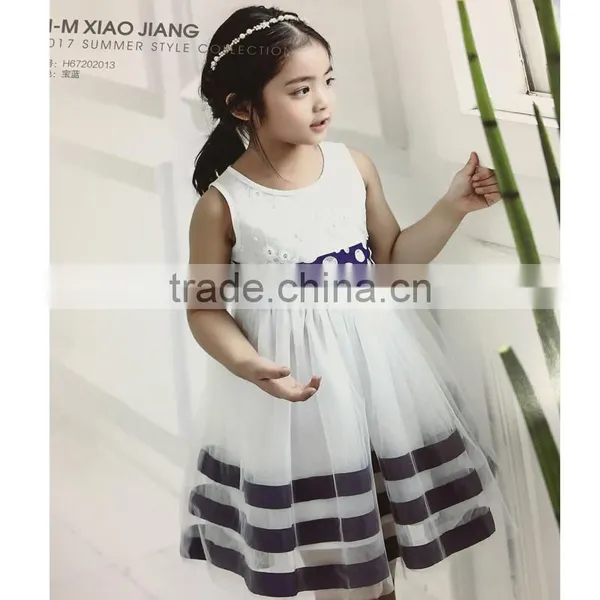 Children Sleeveless Satin Ribbon Decorated White Dress