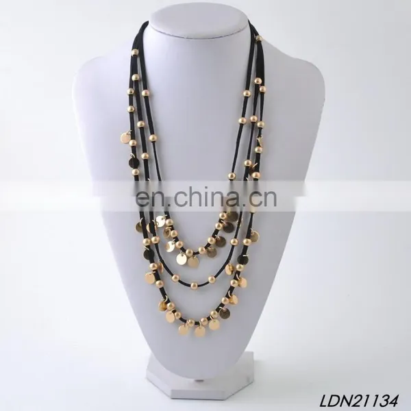Layered Suede Small Disc Worn Gold And Siver Necklaces photo-3