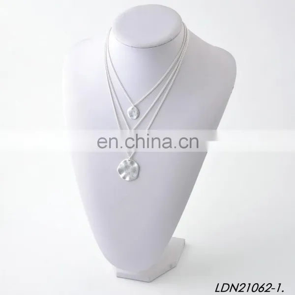 Three Layers Worn Silver/ Gold Oxide Disc Necklaces photo-3