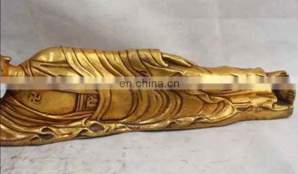 16" Chinese Tibet Buddhism Bronze Gilt Sleep Shakyamuni Sakyamuni Buddha Statue Reclining Buddha Statue Brass ART WholesalE photo-4