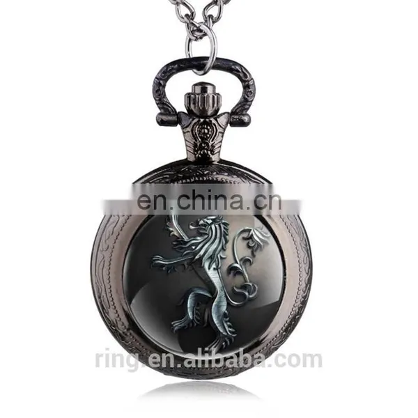Game of Thrones Pocket Watch Glass Lion Pendant Bronze Pocket Watch photo-2