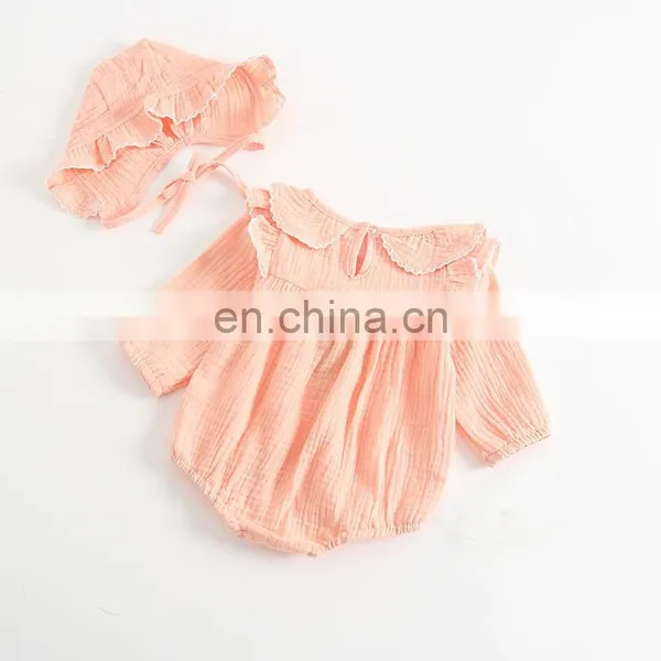 Lovely Baby Clothing Romper Long Sleeve Linen Ruffle Baby Romper photo-5