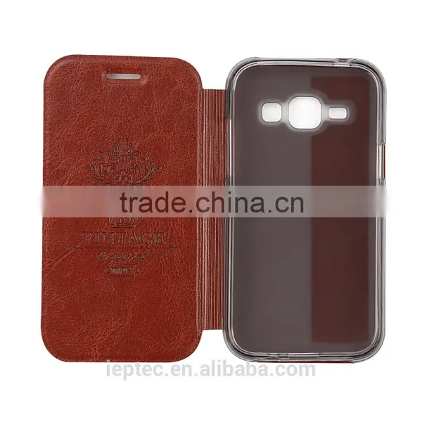 MOFi Hot Sale PU Leather Flip Cell Phone Cover Case for Samsung GALAXY J1, SM-J100, Soft TPU Protective Case photo-2