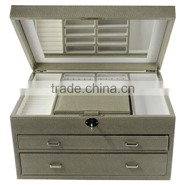 Leather Jewelry Box Lockable Makeup Storage Case With Mirror photo-3