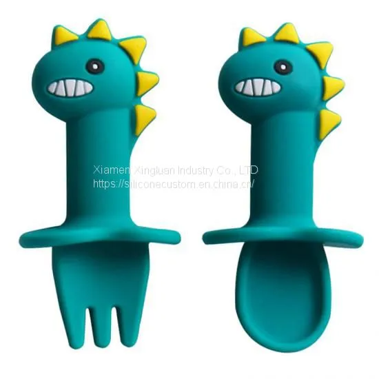 Silicone Baby Small Spoon and Fork With Dinosaur Shape photo-3