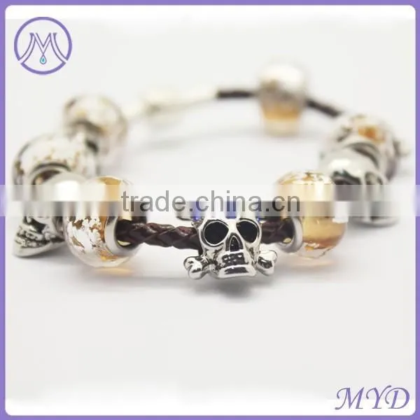 Handmade Braided Leather Bracelet With Murano Glass Lampwork Beads photo-2