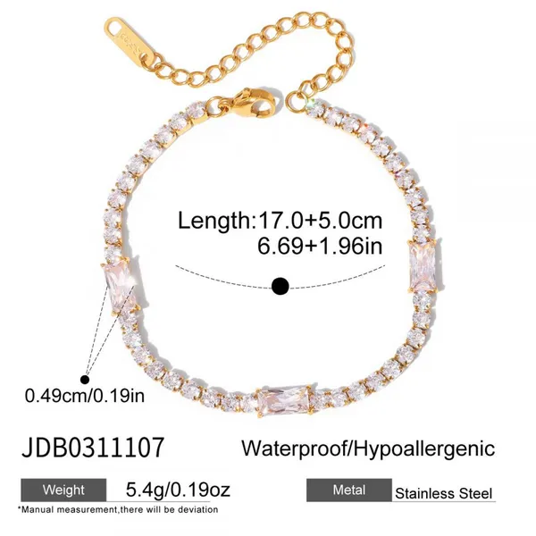 Gold Plated Stainless Steel Tennis Bracelet With CZ Drop Charm for Women Waterproof Adjustable Chain Bracelet Jewelry Wholesale photo-3