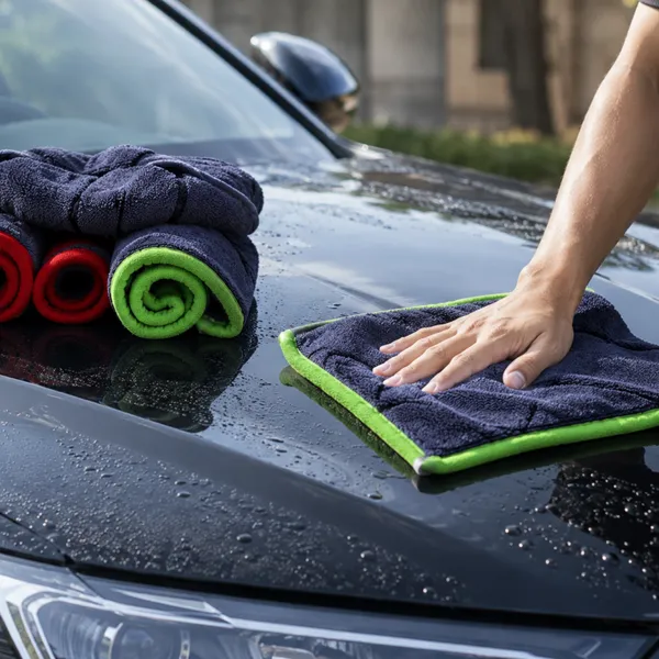 Double Layer Twisted Loop Microfiber Drying Towel With Soft Silk Edge for Car Detailing photo-3