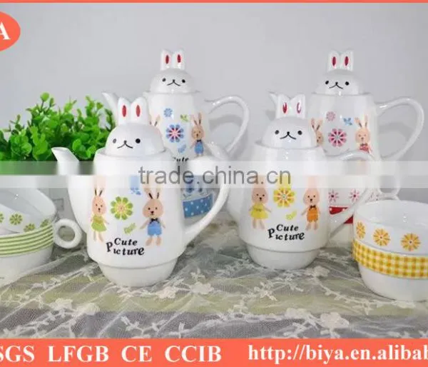 Moroccan Tea Pot Customized Plain White Ceramic Porcelain Tea Pot & Kettle for Two Cup and Saucer Rabit photo-2