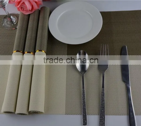 2015 New Arrival Gold Color Home Kitchen Dining Placemat Fashion Adiabatic PVC Strip Weave Table Mat photo-3