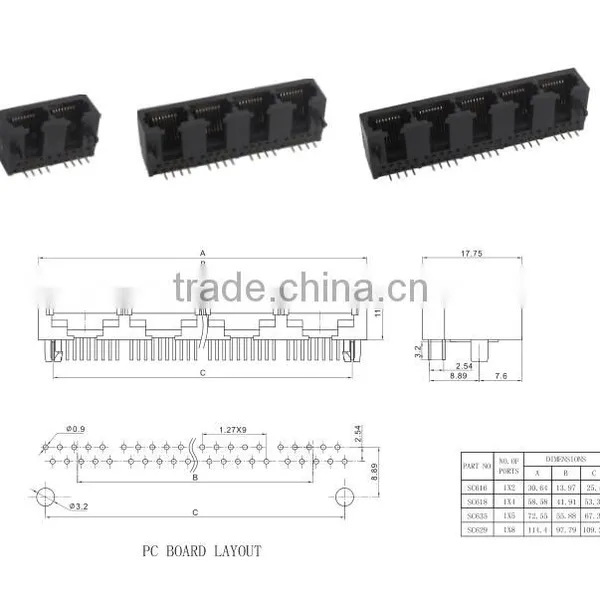 Unshiled RJ45 Female Connector and Modular Jack,Side Entry 10P RJ45 PCB Jack photo-4