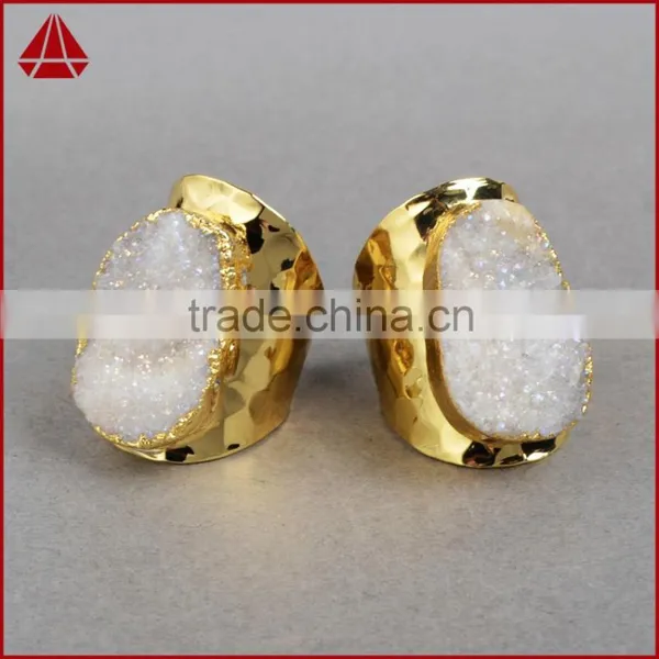 High Quality White Agate Druzy Stone Jewelry Cuprum Rings Coated Druzy Cuff Rings photo-4