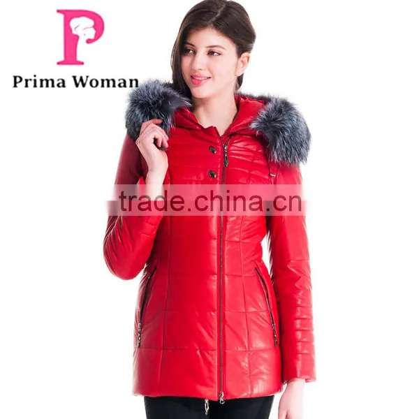 New Design Winter Women Short Coachman Leather Jacket With Brown Fox Hat Overcoat photo-2