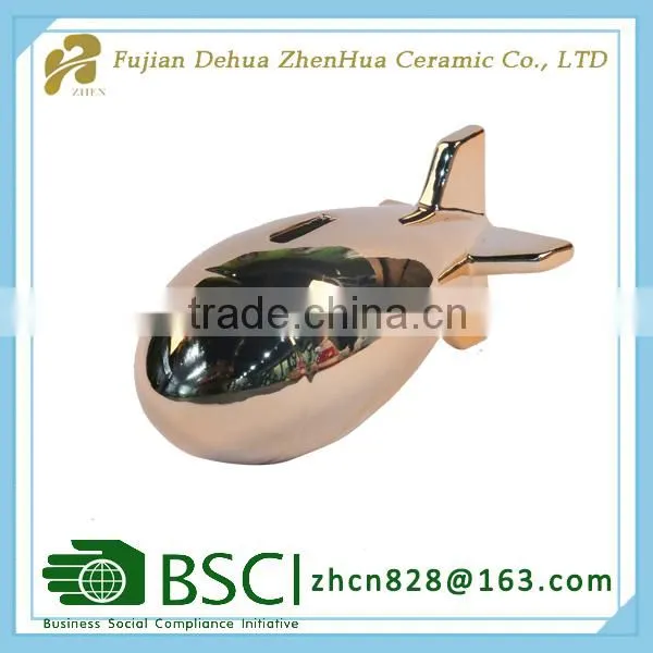 Small Bomb Shape Electroplating Ceramic Coin Bank photo-3