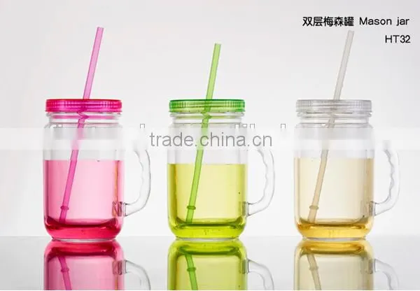 16oz as Double Wall Insulated Gel and Beads and Liquid Water Mason Jar Plastic and Freezer Mug With Straw and Handle photo-2