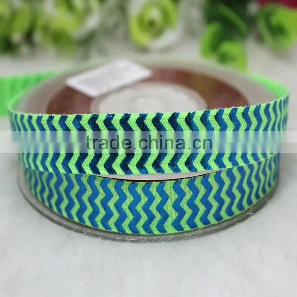 Eco-Friendly Good Quality 5/8" Turquoise Chevron Foil Printed Foe photo-2