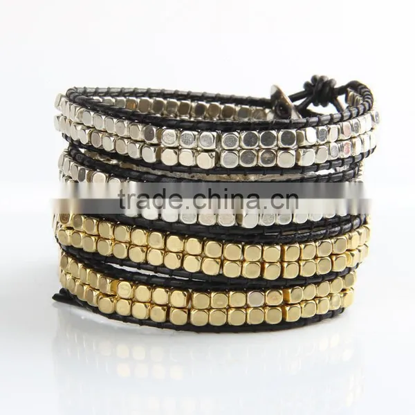 Fashion Bead Bracelet Wholesale Hand-woven Four Laps Coil Bracelet Bangle Gold and Silver Charm Bracelet Jewelry