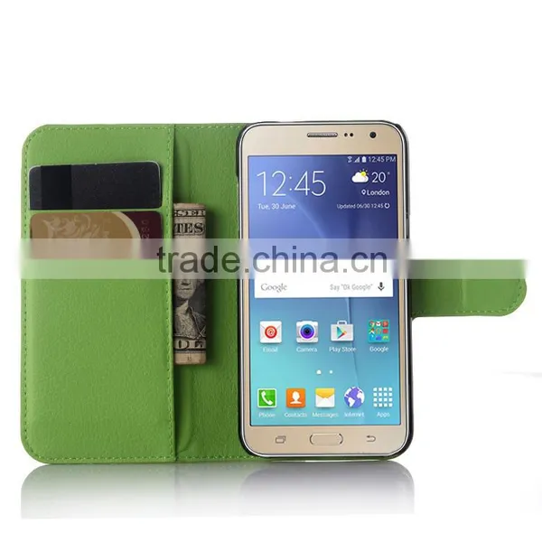 Factory Price Lichee Leather Pouch Wallet Case Folio Stand Cover for Samsung GALAXY J3 photo-2