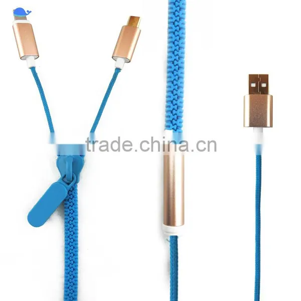 Mobile Accessories USB 2.0 Metal Canula 2 in 1 Zipper Usb Cable for Apple and Android photo-3
