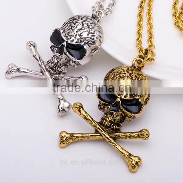 Hiphop Imitation Jewelry Halloween Necklace Punk Skull Pendant With Bone Statment Necklace Sweater Chain Yiwu Factory photo-2
