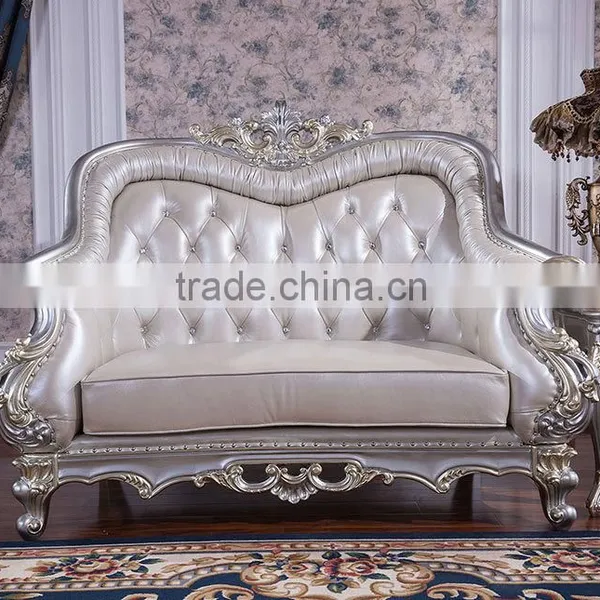 Graceful European Noble Living Room Furniture Genuine Leather Sofa Set photo-3
