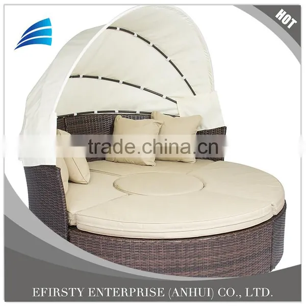 Outdoor Patio Rattan Wicker Sofa Bed Round Retractable Canopy Daybed photo-3