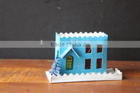Turquoise Blue Vintage Putz Christmas House photo-2