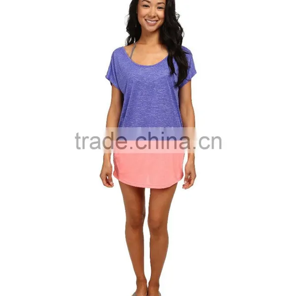 Wholesale Swimwear Manufacturer Color Block Design Cover-Ups Top 100% Polyster Tunic Beach Bikini Cover-ups Beachwear Women photo-4