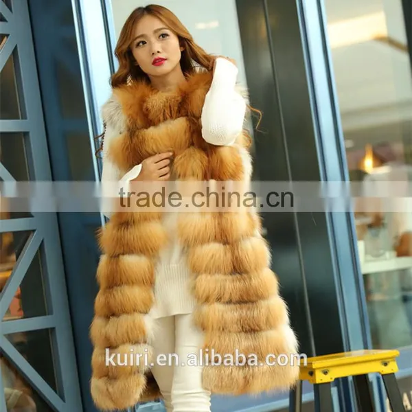 Fox Fur Luxury 2016 Winter Fashion Women's Real Fox Fur Vest Long Style Furry Striped Guaranteed Natural Fur Vest Female photo-2