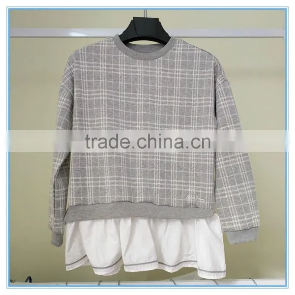 Kids Custom Fake Two Pieces Crewneck Sweatshirt Two Colors Sweatshirts Hoodies Girls Top Check Shirt photo-3