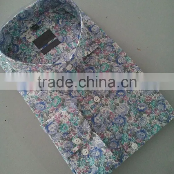 Light Blue Floral Cut Away Collar Mens Dress Shirt photo-2