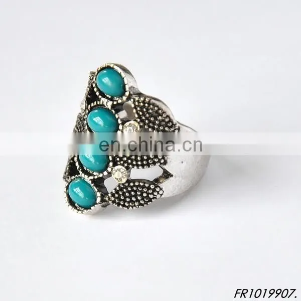 Antic Silver Plated Vintage Ring With Turquoise Green Resin Stones photo-2