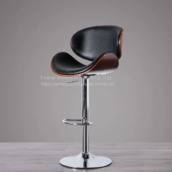 Modern Leather Cushion Plywood Backrest Bar Chair
