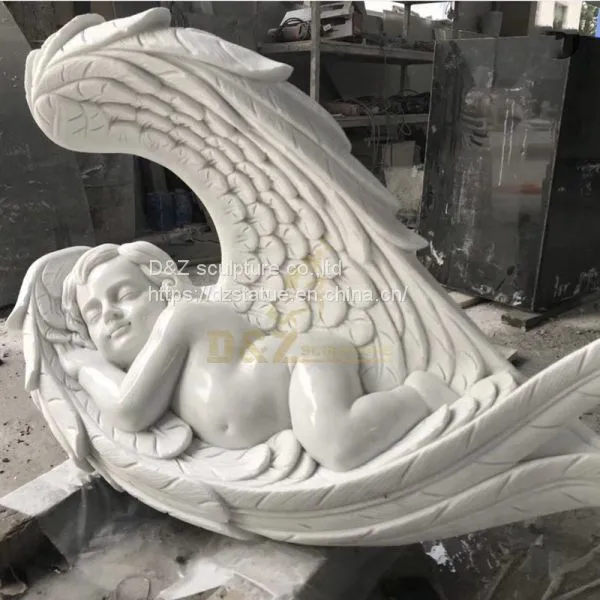 Open Wings Serene Baby Angel White Headstones
