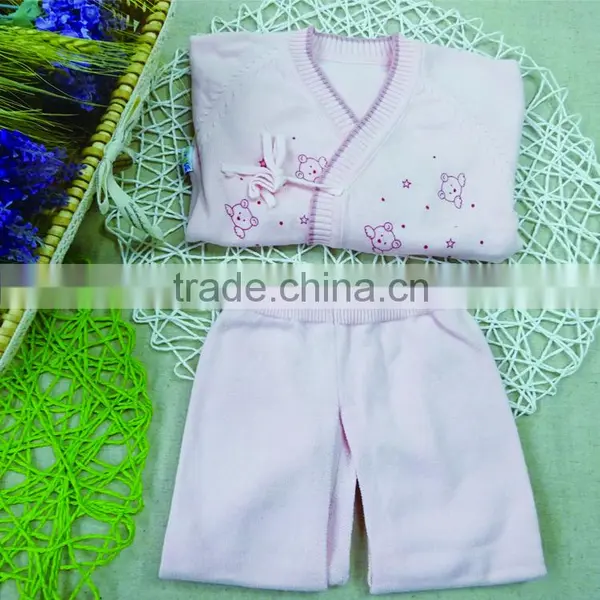 Eco-friendly 100% Cotton Thin Newborn Baby Boy Girl Jacquard Knitting Pattern Clothing Set photo-3