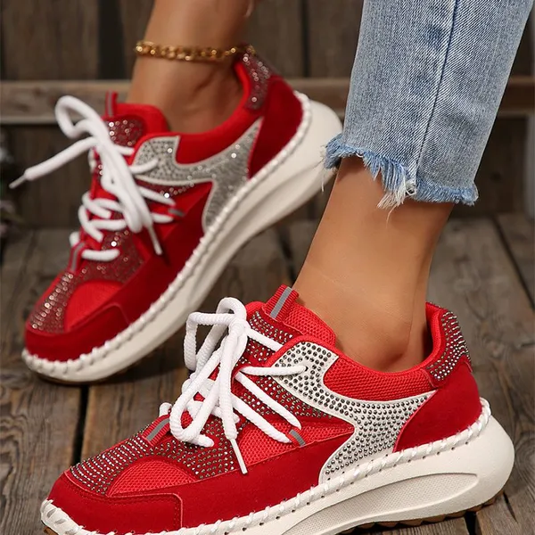 Racing Red Polka Dot Stars Stripes Independent Day Casual Shoes Mustard Ethnic Artistic Print Lace-up Detail Comfort Loafer Shoes Lady Canvas Sneakers photo-5