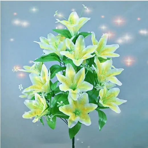 18-Head Lily Artificial Flowers for Home Dining Table Decoration, Artificial Flowers for Office Desks, Artificial Green Plant Bouquets