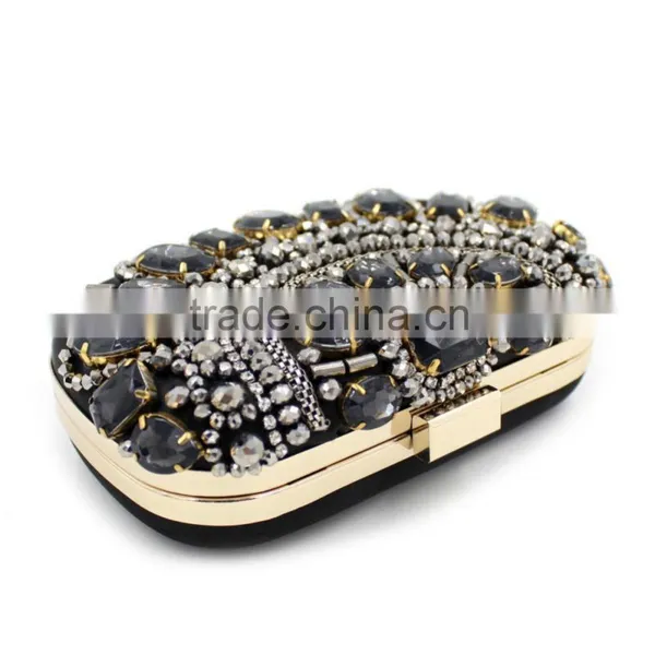 Handmade Heavy Manual Hot Sale Big Stone Ambroidered Clutch Bag photo-5