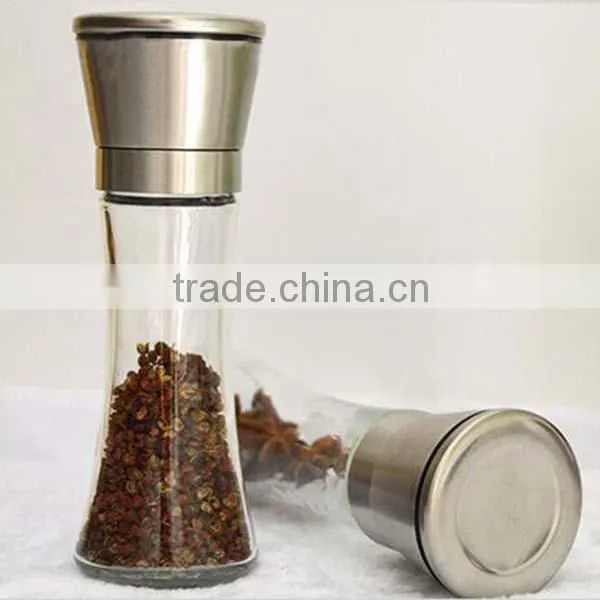 High Quality Brushed Stainless Steel Salt and Pepper Grinder Set- With Glass Bottle Salt and Pepper Shakers photo-6