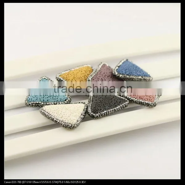 LFD-0098B Wholesale Mixed Color Natural Volcanic Stone Pave Rhinestone Crystal Triangle Connector Beads Jewelry Making photo-3