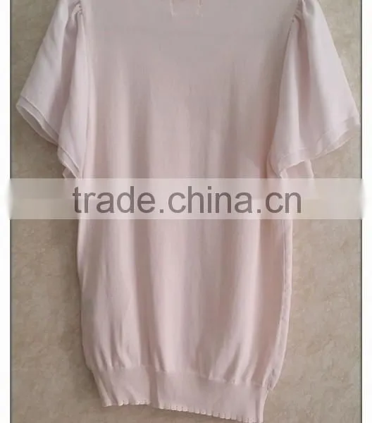 Sweet Pink Chiffon Knitting Wear Short Sleeve Chiffon Girl T-shirt photo-2