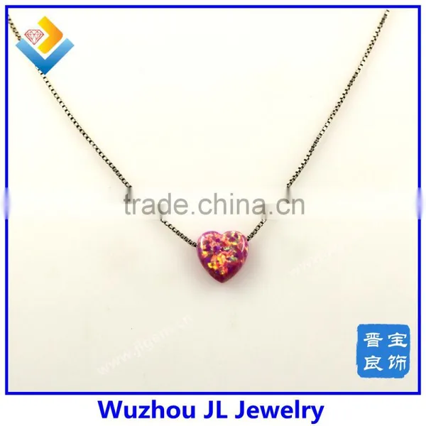 2015 Fashion Heart Opals Necklace Op22 10mm Heart Opal 925 Silver Necklace Jewelry photo-2
