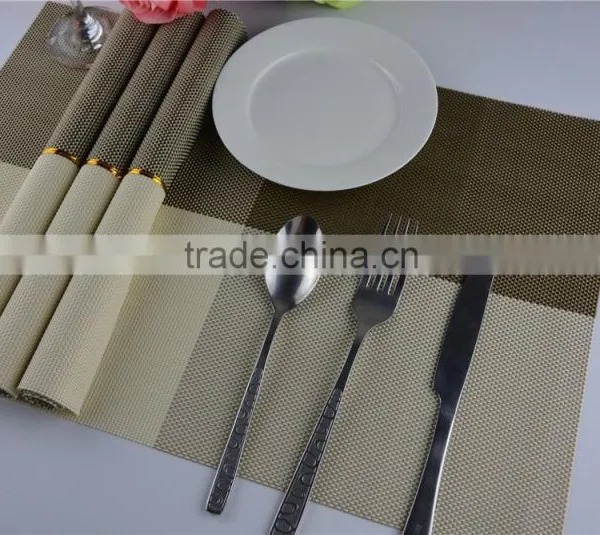 2015 New Arrival Gold Color Home Kitchen Dining Placemat Fashion Adiabatic PVC Strip Weave Table Mat photo-4