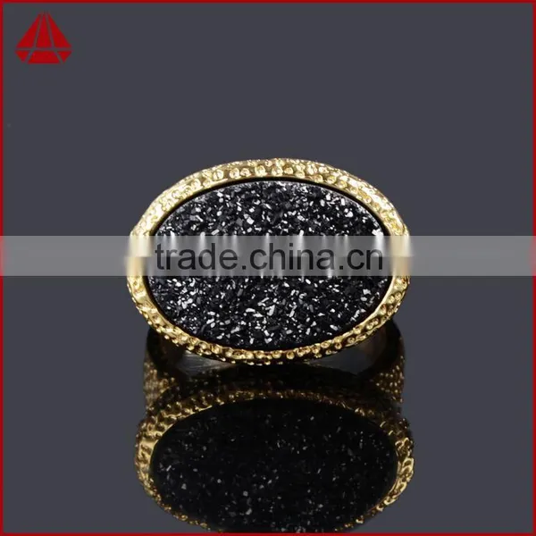 Vintage Style Oval Titanium Black Druzy Chunky Ring photo-3