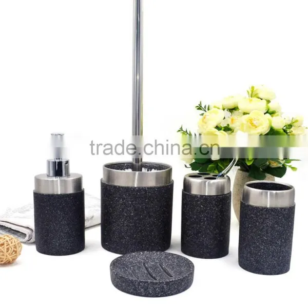 Black Polyreisn Sandstone Bathroom Accessories Set for Hotel and Home photo-6