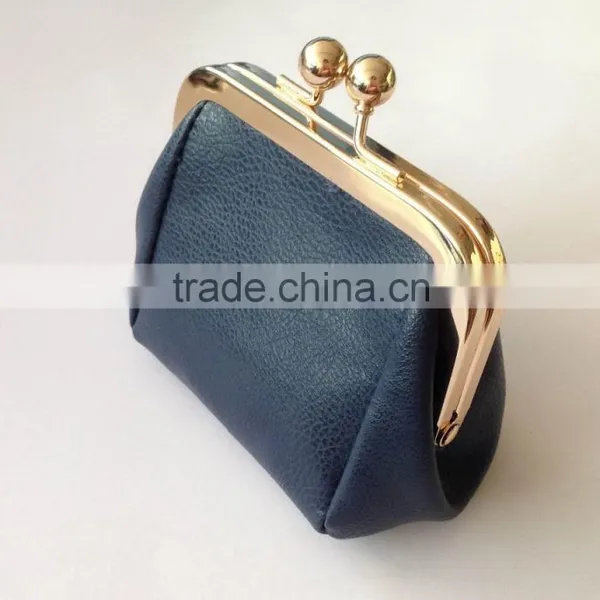 Lady's Mini PU Leather Coin Purse With Ball Clasp Metal Frame photo-3