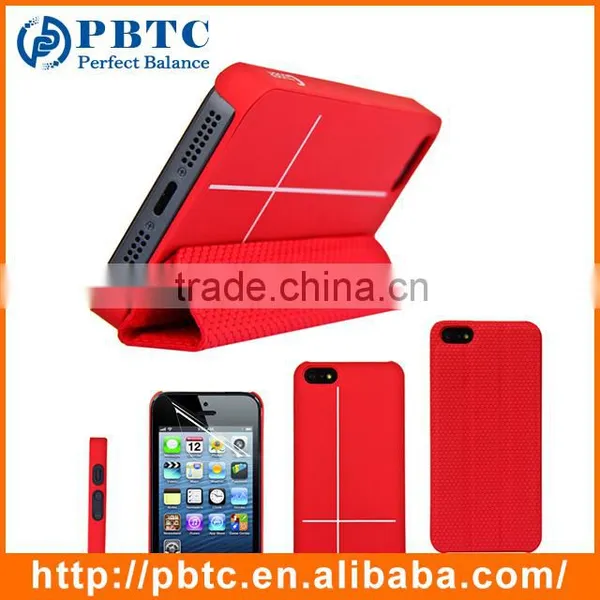 Set Screen Protector And Case For Iphone 5 , Black Hexagon Pattern Smart PU Case Cover photo-2