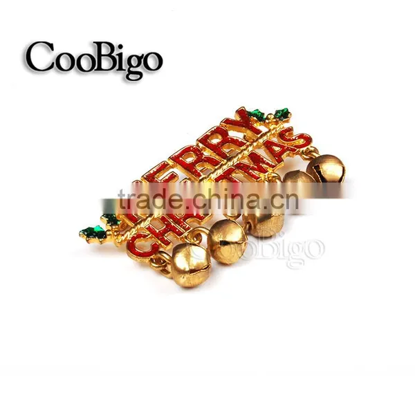 Fashion Jewelry Merry Christmas Regards Words With Little Bell Pin Brooch Christmas Party Gift Promotion Apparel Accessories photo-2